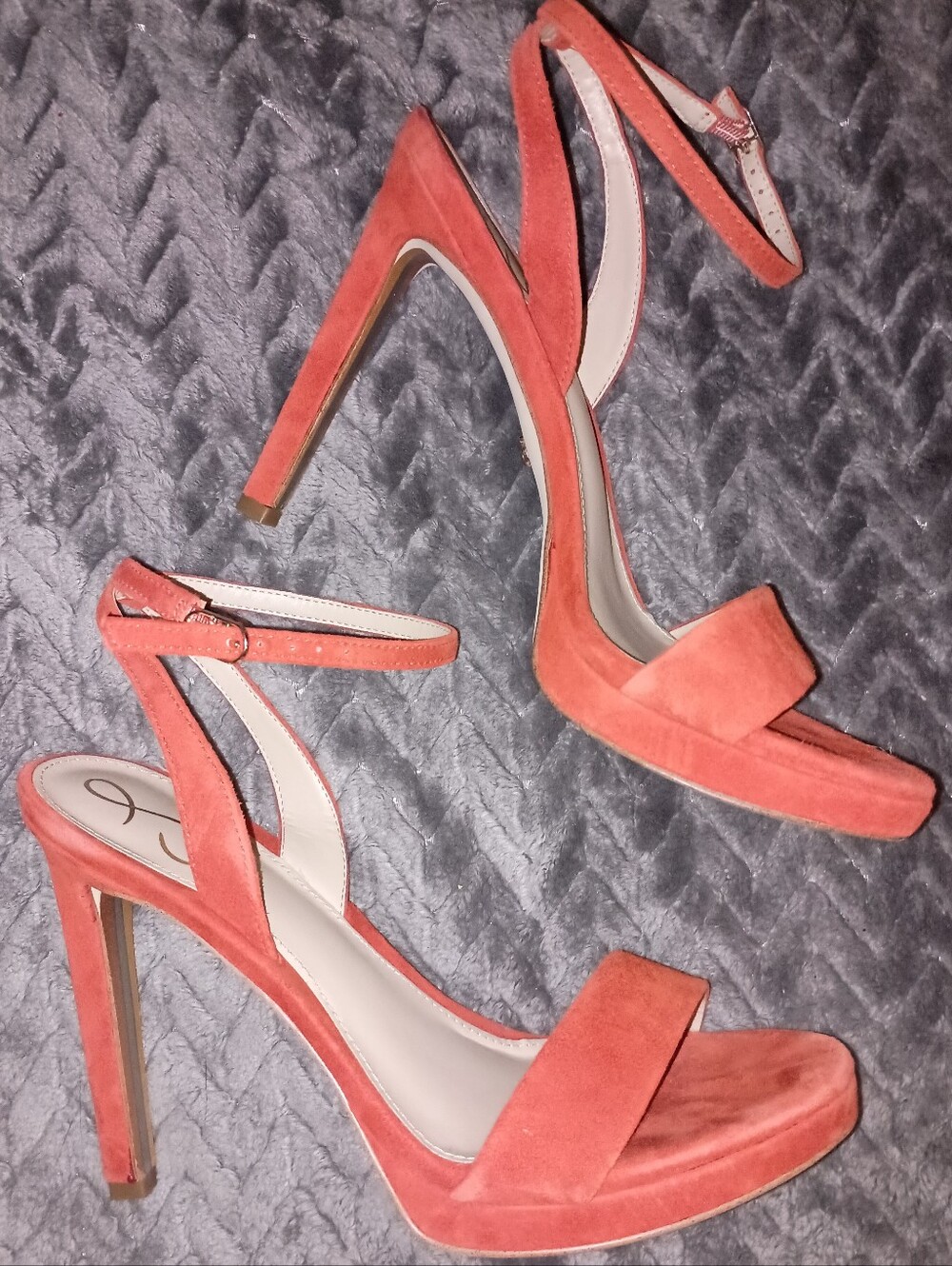 Sam Edelman JADE SUEDE HEELS/Vibrant Poppy With Ankle Strap Womens Sz 8.5